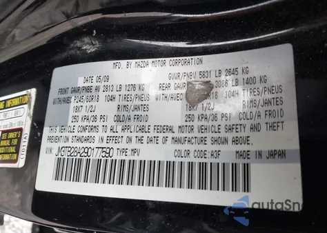 2009 Mazda Cx-9 Sport из США, поврежденный, VIN JM3TB28A290177590